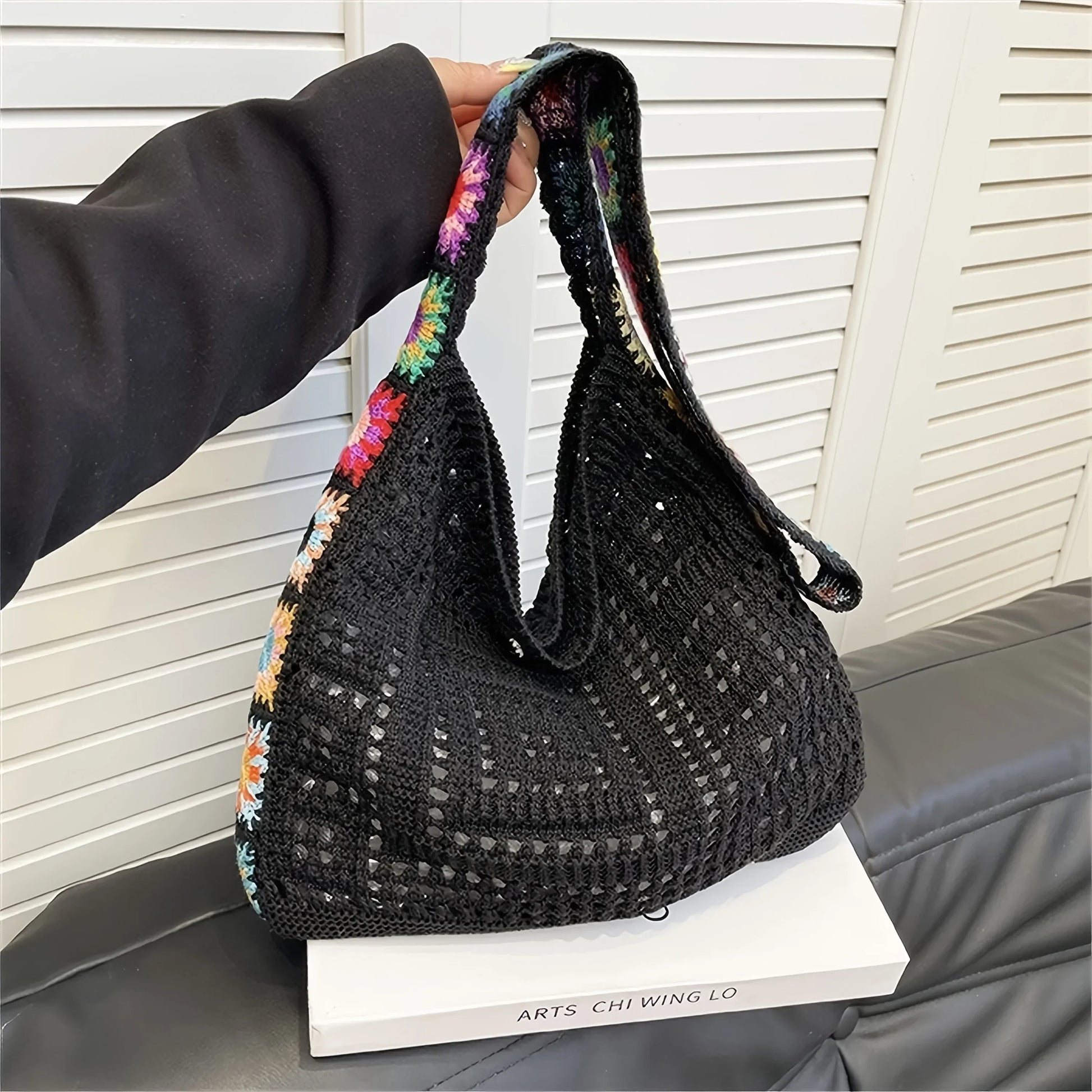 Women'S Boho Crochet Bag Designer Flowers Knitted Handbags Large Capacity Summer Beach Woven Shoulder Bag Girls Tote Shopper Bag